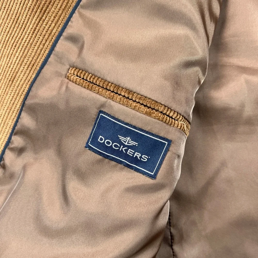 Dockers Corduroy Sport Coat Men 46R Brown Cotton Satin Lined Blazer Academia Ivy